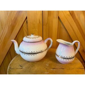 Vintage Harker Pottery HP Co. Semi Porcelain Pink White Gold trim & Gold detail